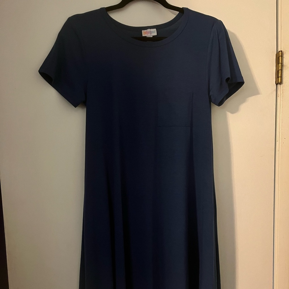 LuLaRoe Carly dress, size xxs, solid dark blue.